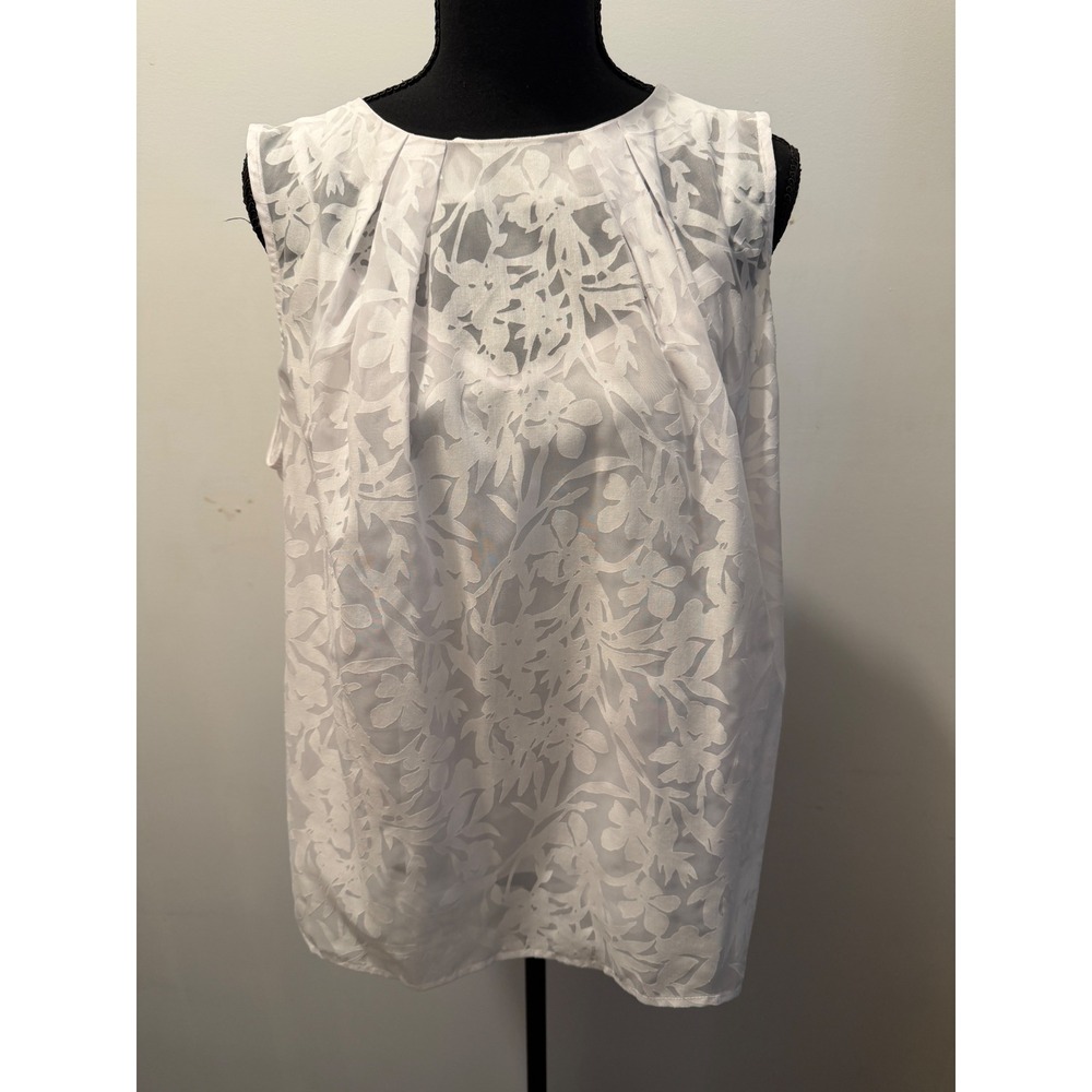 Liz Claiborne XL White Floral Devore Sleeveless Blouse keyhole back with‎ Cami - Picture 2 of 8